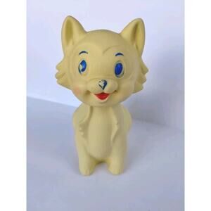 STAR Vintage Anithromorphic Squeaky Smiling Blue Eyed Cat Baby Toy RARE FIND